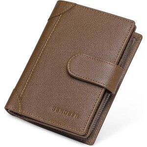 Men's F-Brown Genuine Leather Bifold Wallet Blocking Credit Card Coin Pocket
